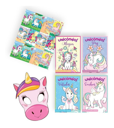 Kit Livro Infantil Aprender E Divertir Unicórnios, Uma Linda Caixa Com 4  Livros De Colorir + Jogo Da Memória + Máscara De Personagem. Acompanha: Jogo  Da Memória E Máscara